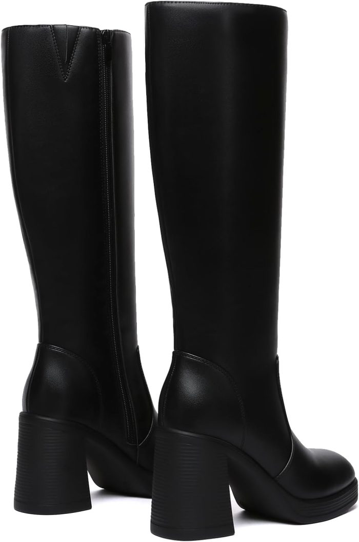 Athlefit Black Knee High Boots for Women Platform Tall Boots Fashion Square Toe Chunky Heeled Booties - Image 5