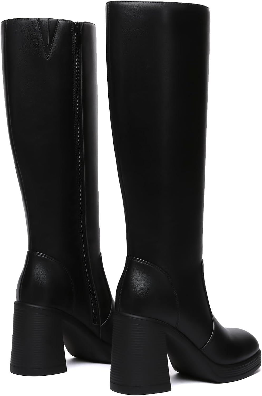 Athlefit Black Knee High Boots for Women Platform Tall Boots Fashion Square Toe Chunky Heeled Booties - Image 5