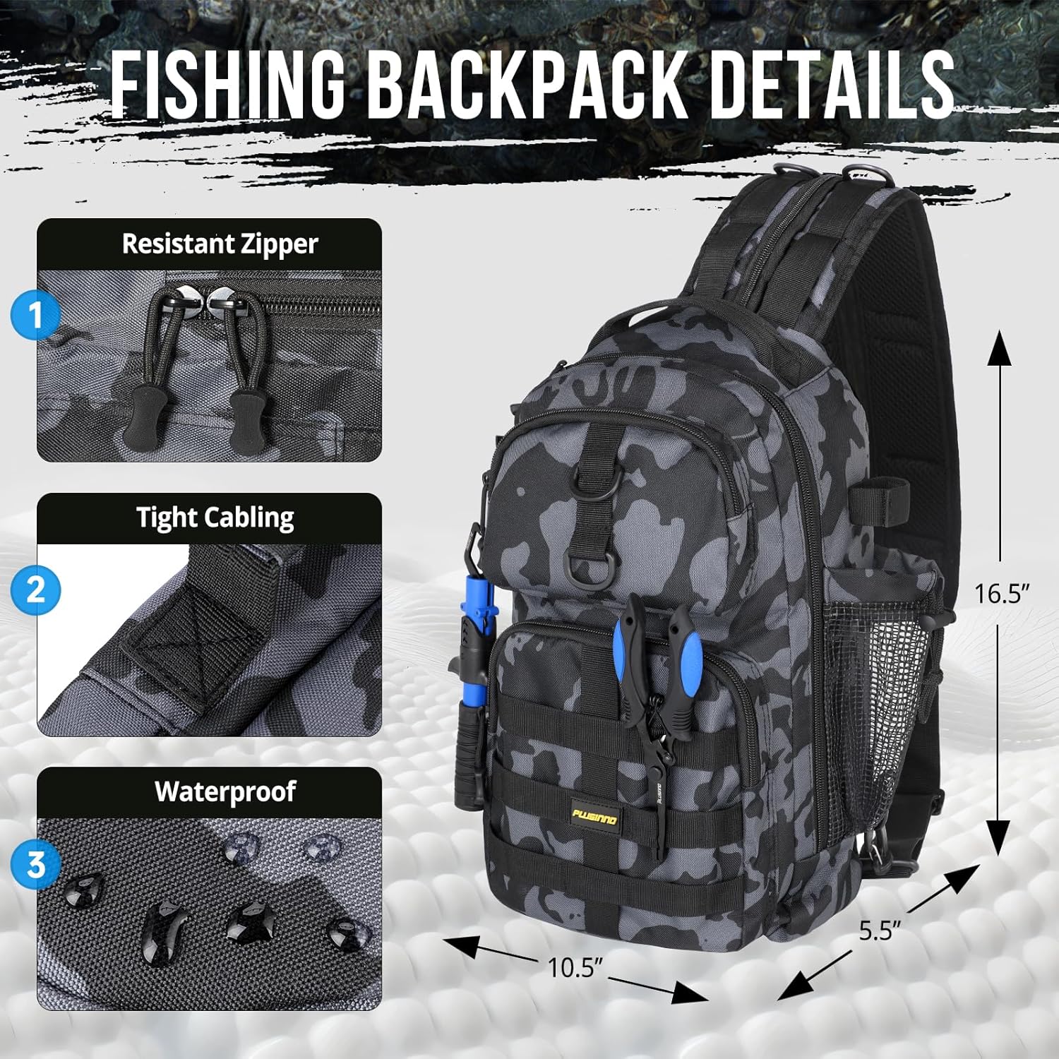 PLUSINNO Fishing Backpack with Tackle Boxes, Waterproof Sling Tackle Bag For Fishing Gear With Rod Holder,Gifts for Men - Image 2