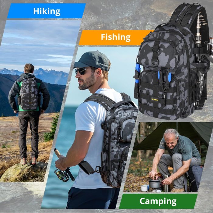 PLUSINNO Fishing Backpack with Tackle Boxes, Waterproof Sling Tackle Bag For Fishing Gear With Rod Holder,Gifts for Men - Image 7