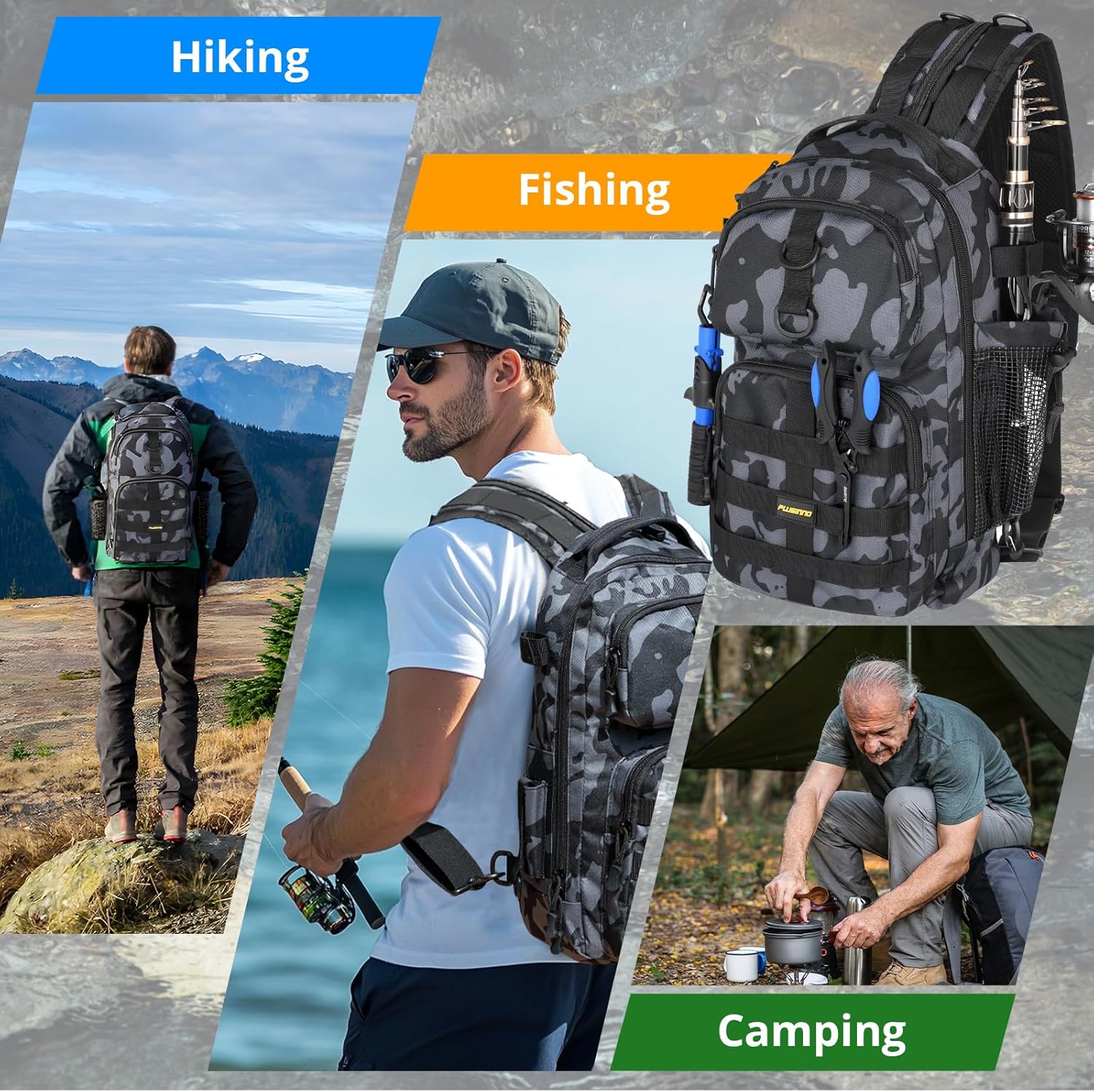 PLUSINNO Fishing Backpack with Tackle Boxes, Waterproof Sling Tackle Bag For Fishing Gear With Rod Holder,Gifts for Men - Image 7